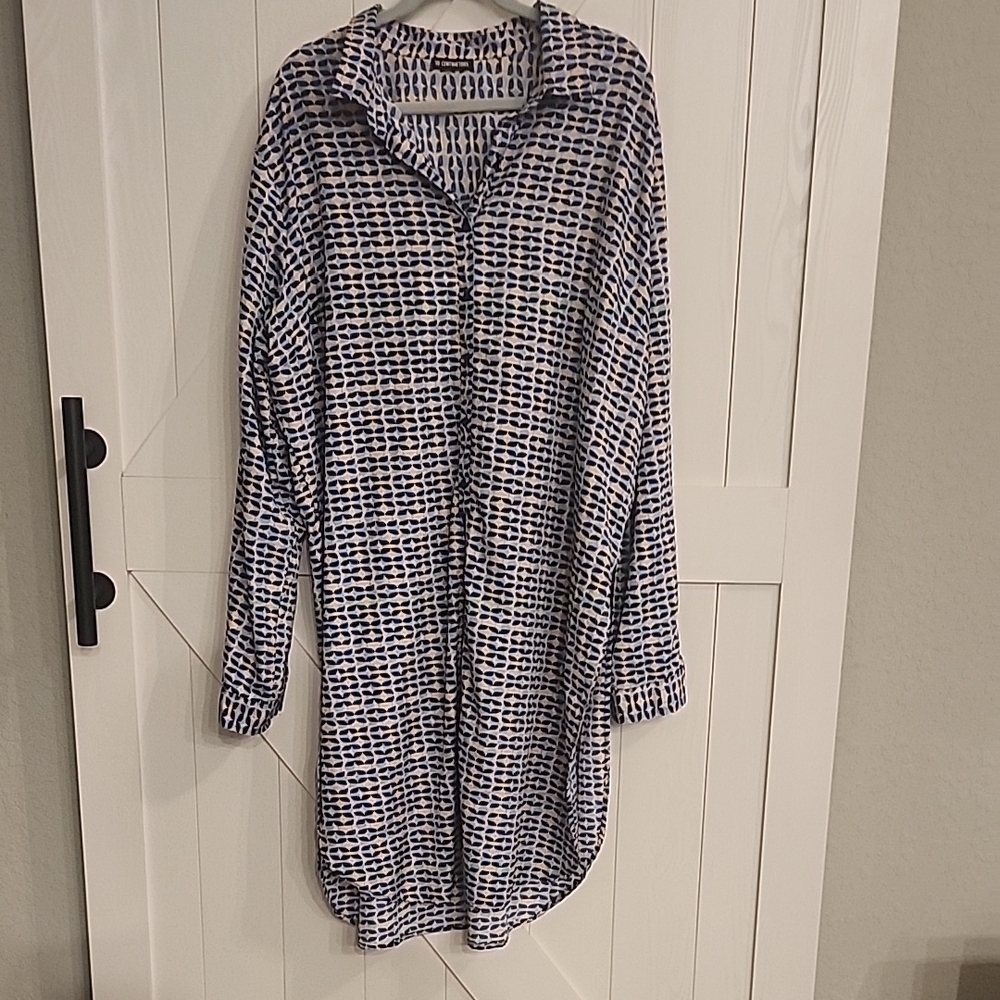 Blue and White Patterned Shirt Dress